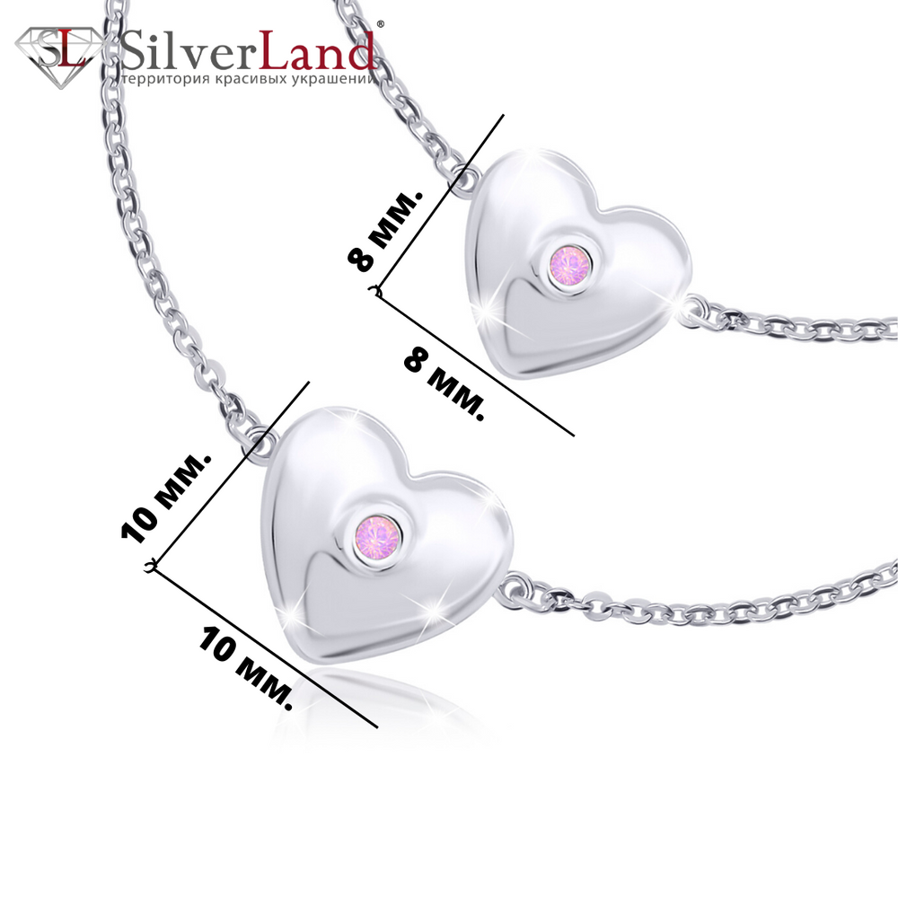 Срібний браслет на ланцюгу Серце велике об'ємне з рожевим опалом (17) Арт. 5524uub