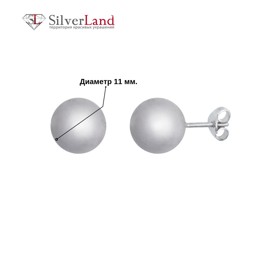Срібні сережки-гвоздики пусети "Кульки" без вставок родовані Арт. msp201