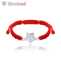 Красный браслет-нить плетеный Звезда большая с серебром с белым фианитом Сваровски Арт. 5585uub1