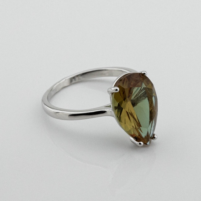 Серебряное кольцо Капля с султанитом 3101982, 16,5 размер