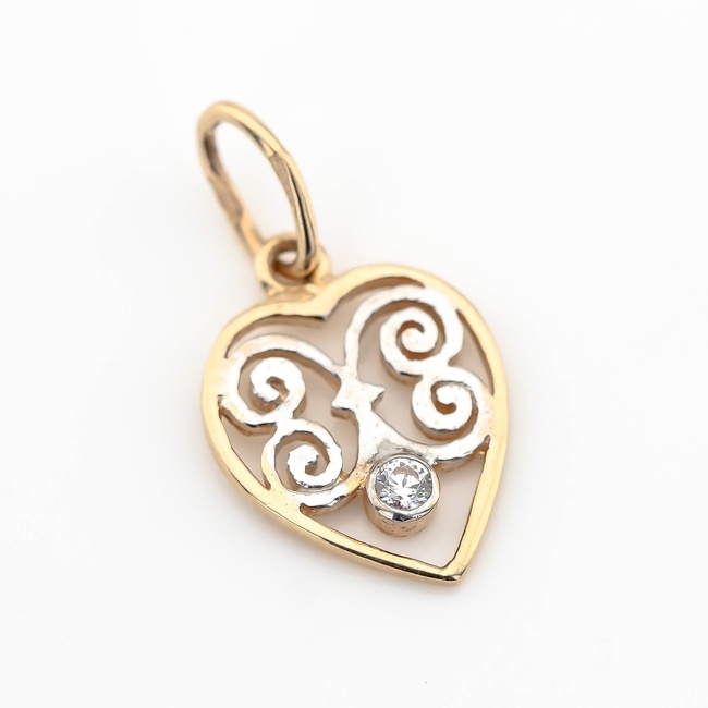 Золота підвіска Серце з орнаментом з фіанітом КР13186, Білий