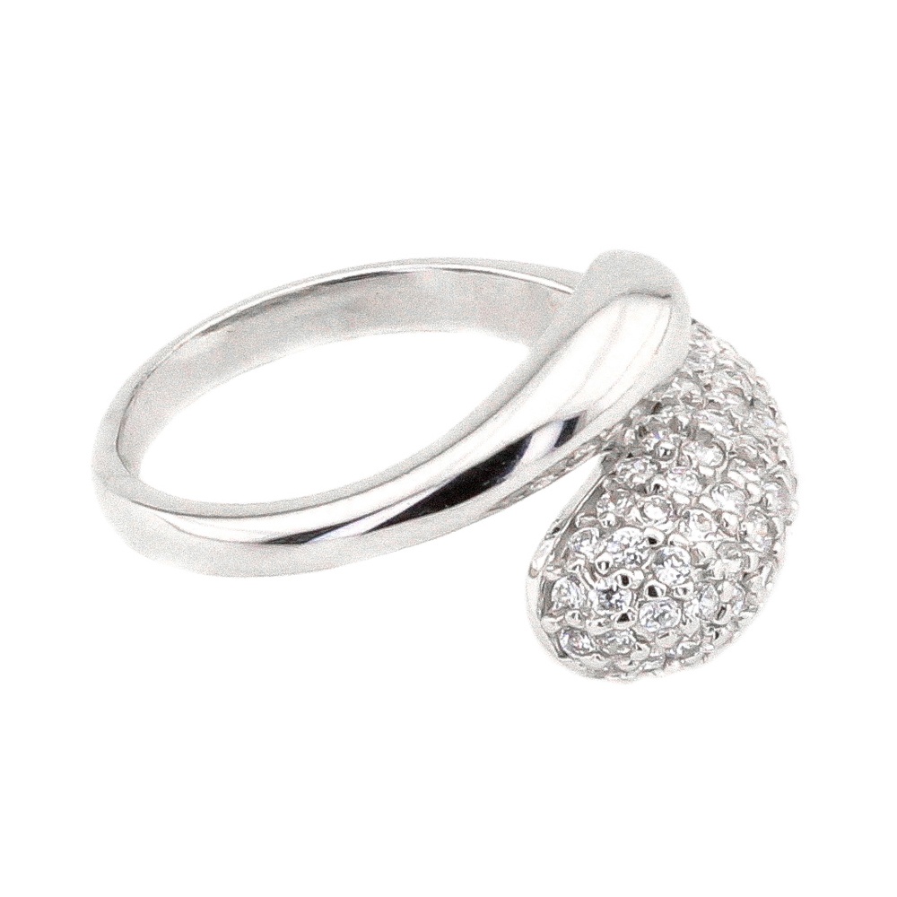 Серебряное кольцо спираль Капля с белыми фианитами оссыпью K11606, 16,5 размер, 16-5, Белый