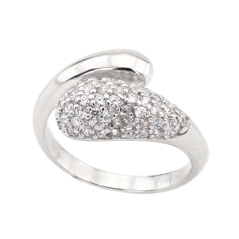 Срібний перстень спіраль Крапля з білими фіанітами оссипью K11606, 16,5 розмір, 16-5, Білий