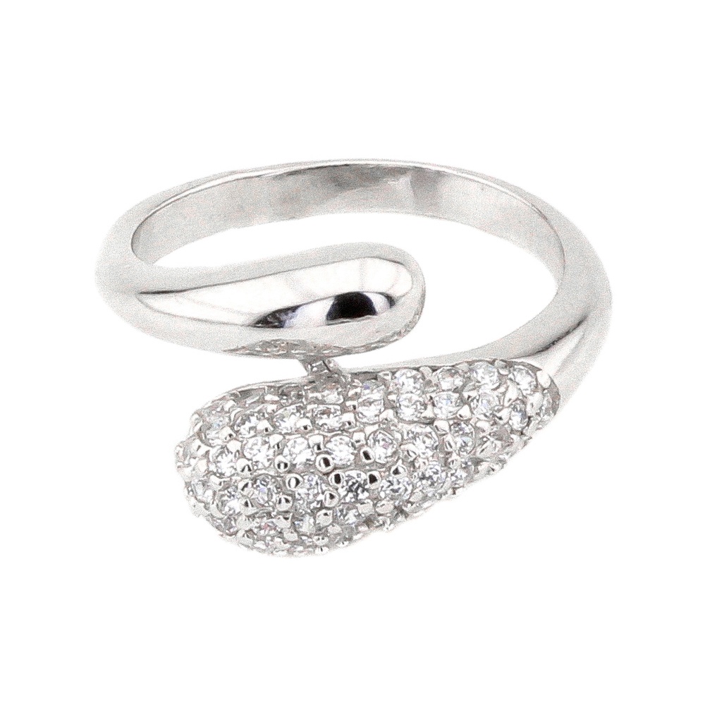 Серебряное кольцо спираль Капля с белыми фианитами оссыпью K11606, 16,5 размер, 16-5, Белый