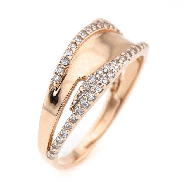 Золотое кольцо красное с белыми фианитами дорожками КК11218, 18,5 размер