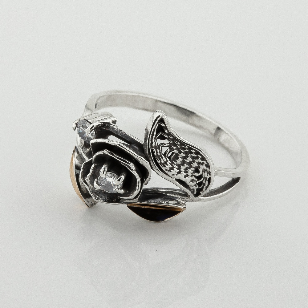 Серебряное кольцо с фианитами с золотыми накладками к297ф, 19 размер