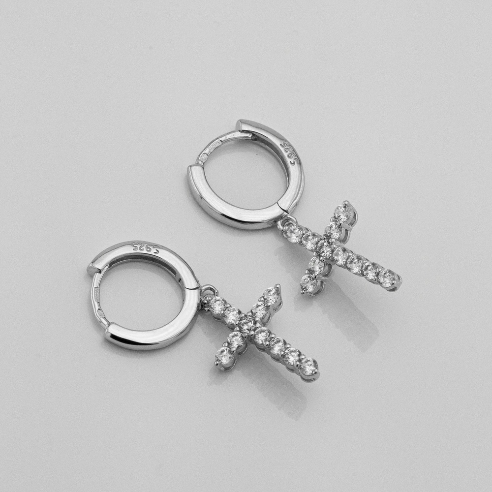 Срібні сережки Хрестики з фіанітами 3202128