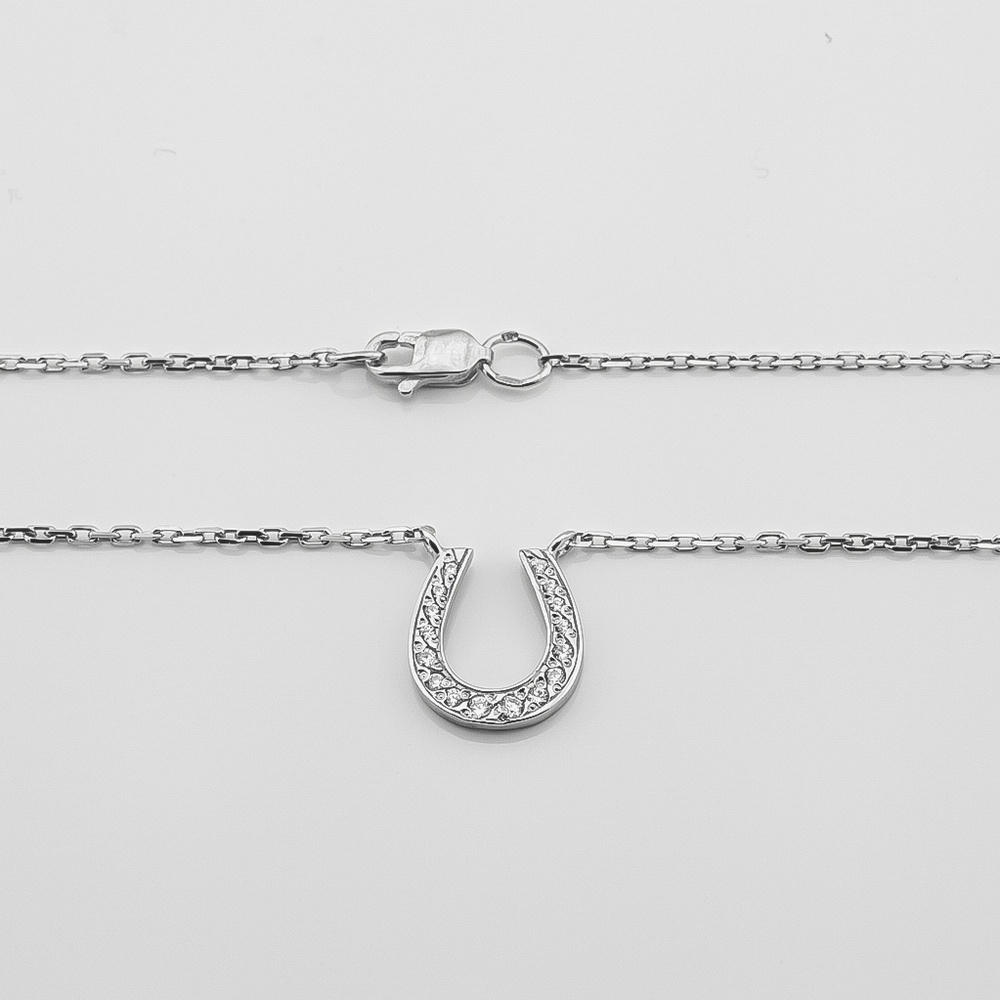Серебряное колье Подкова с белыми фианитами 14051-5, 40 размер