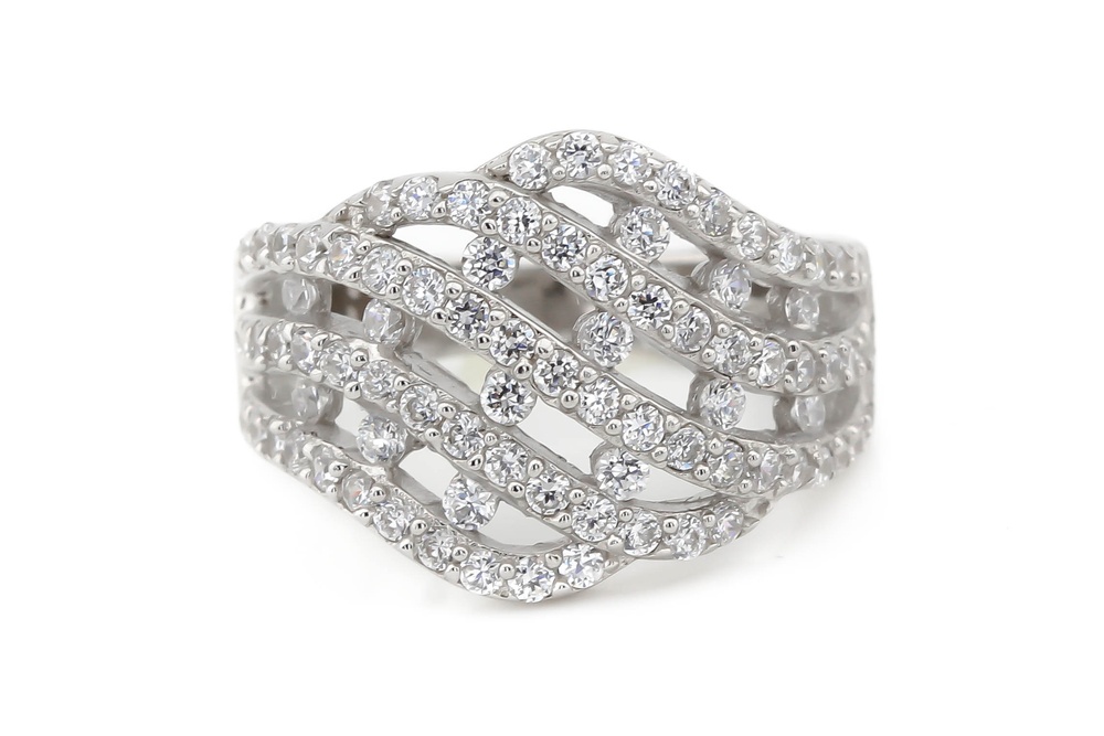 Серебряное кольцо Волны с фианитами СК11105, 16,5 размер, 16-5, Белый