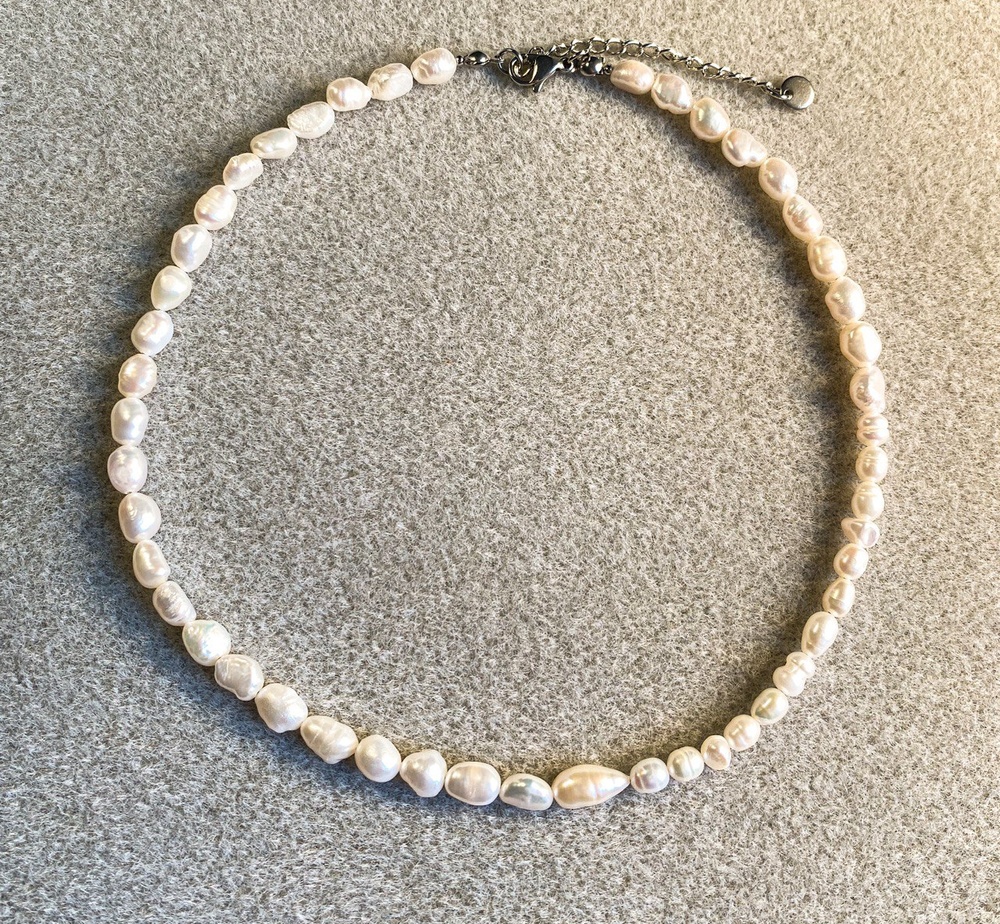 Кольє чокер з натуральними перлами Крапля комбіноване kp5sl, Білий