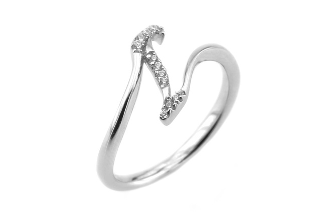 Тонкое серебряное кольцо Зигзаг с фианитами СК11006, 16,5 размер, 16-5, Белый