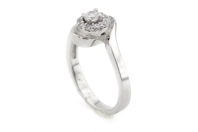 Классическое кольцо с фианитами из серебра СК11091, 16,5 размер, 16-5, Белый