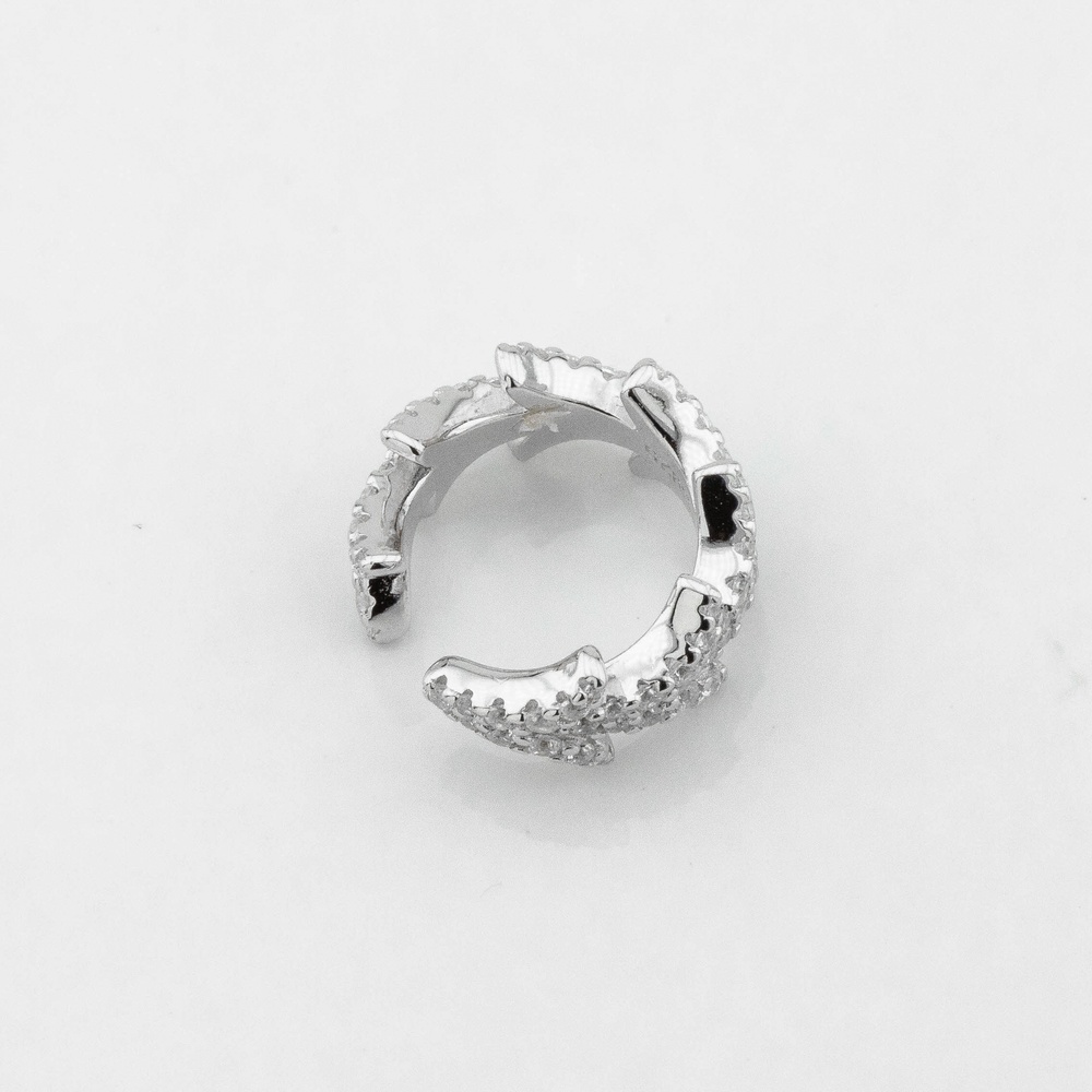 Серебряная каффа кольцо Веточка стрелы с белыми фианитами c121797, Белый