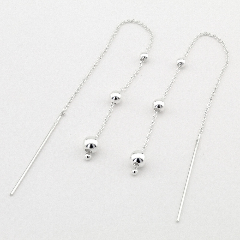 Серебряные длинные серьги-протяжки "Три шарика на цепочке" C121159