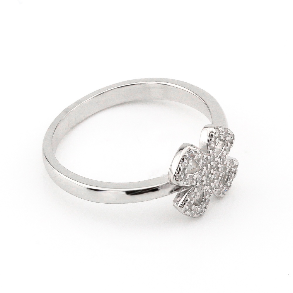 Серебряное кольцо Клевер с фианитами белыми дорожкой K11967, 16 размер