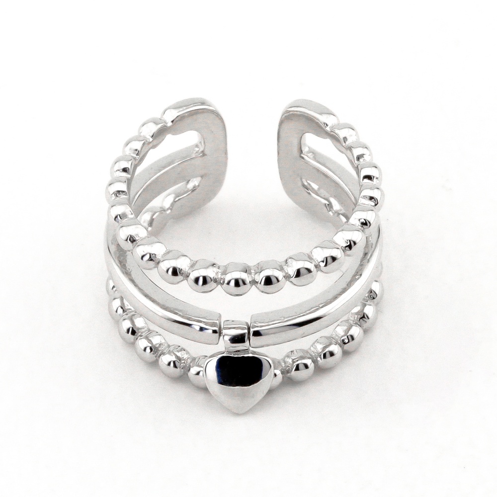 Тройное серебряное кольцо широкое с сердечком подвеской без вставок K11892, 16 размер