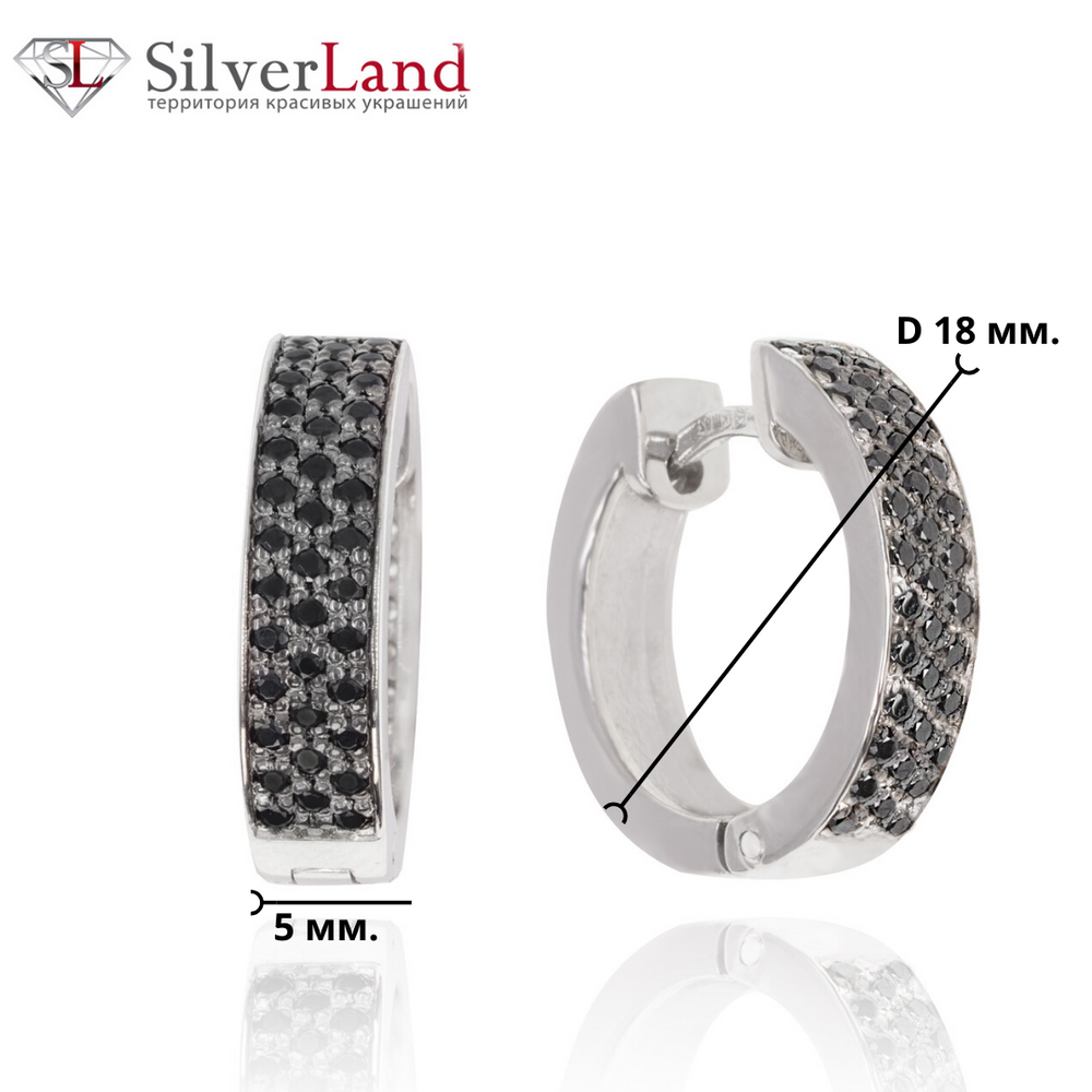 Серебряные серьги-кольца двухсторонние черно-белые с фианитами Арт. Ms323, Черный