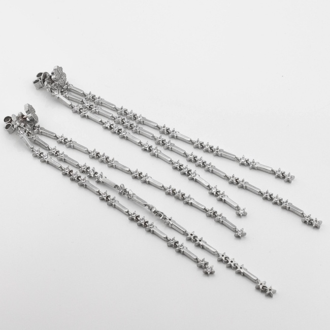 Серебряные серьги длинные Клевер Звезды с фианитами c121512