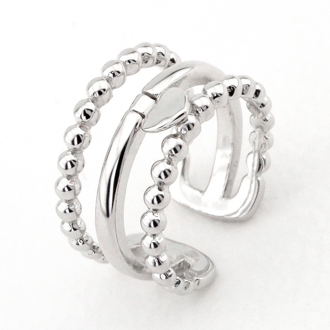 Тройное серебряное кольцо широкое с сердечком подвеской без вставок K11892, 16 размер