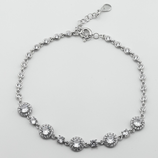 Срібний браслет з фіанітами Кружечки 3501007, 18 розмір