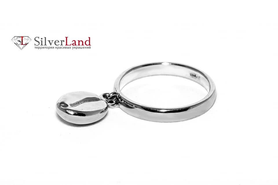 Женское серебряное кольцо с подвеской "Кофейное зернышко" родированное Арт. Mk242
