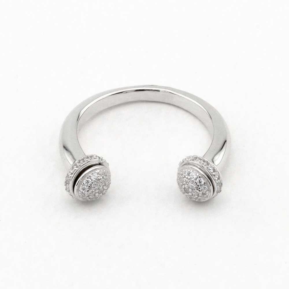 Срібний перстень незамкнутий з кульками на кінцях з фіанітами K11888, 17 розмір