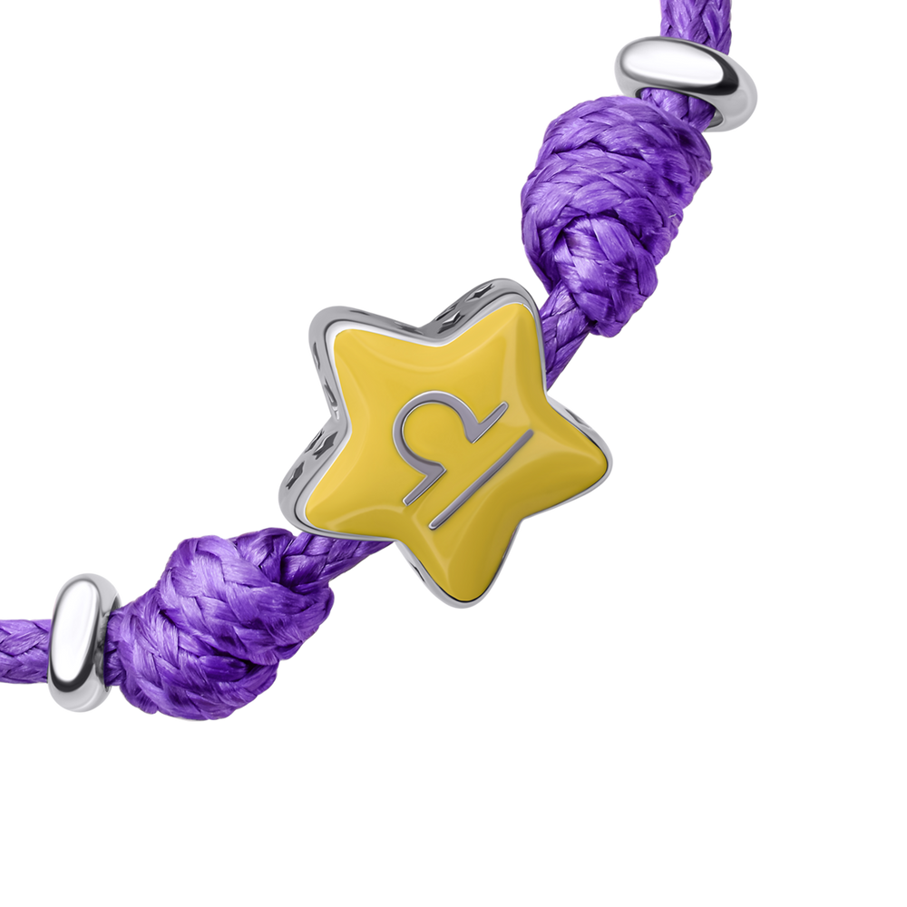 Браслет на шнурке фиолетовый Весы с желтой эмалью 4195763006050425