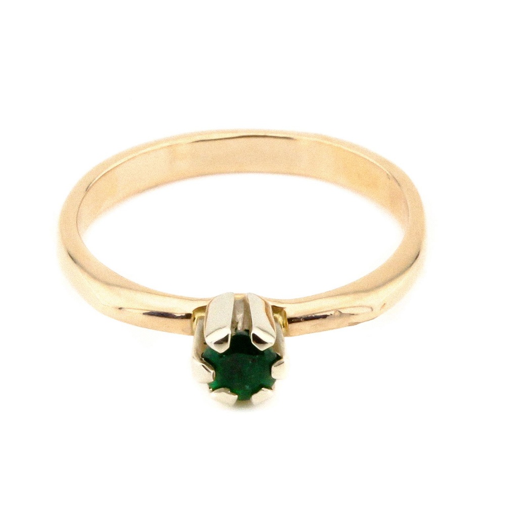 Золоте кільце класичне з виступаючим каменем смарагдом 11371A, 17,5 розмір, 17-5, Зелений