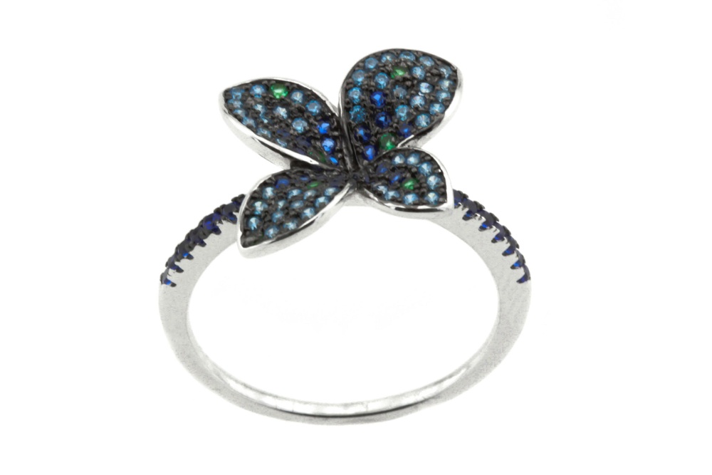 Серебряное кольцо с синими фианитами СК11060, 18 размер, 18, Синий