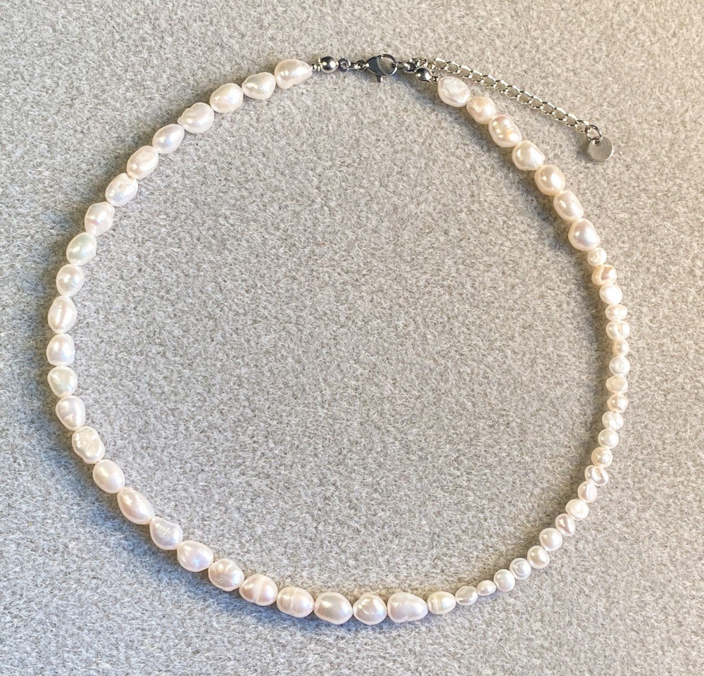 Кольє чокер з натуральними перлами комбіноване kp6sl, Білий