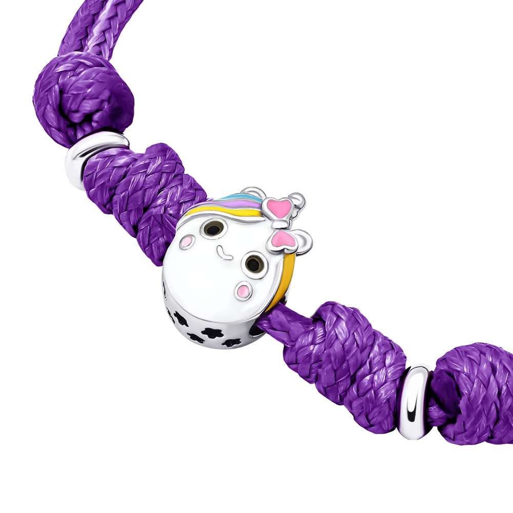Детский браслет на шнурке Единорожек с разноцветной эмалью сливовый 4195829056030439, Сливовый, Белый, UmaUmi Magic