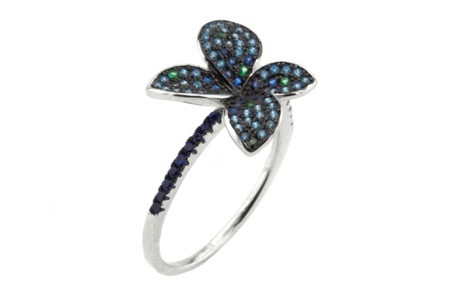 Серебряное кольцо с синими фианитами СК11060, 18 размер, 18, Синий