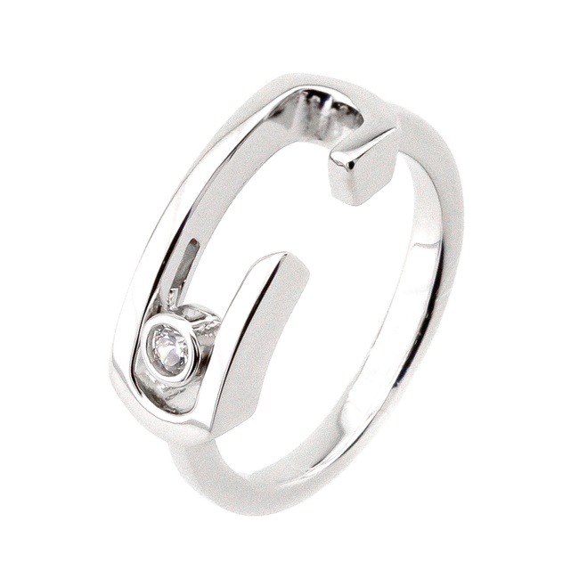 Срібний перстень "G" з білим фіанітом K11869, 16,5 розмір