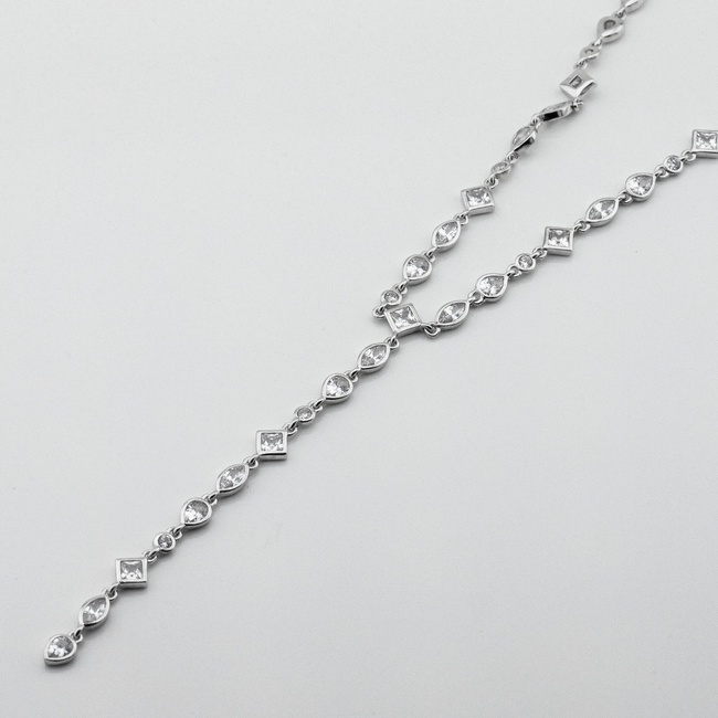 Серебряное колье-галстук Камушки с фианитами 3400820, 60 размер