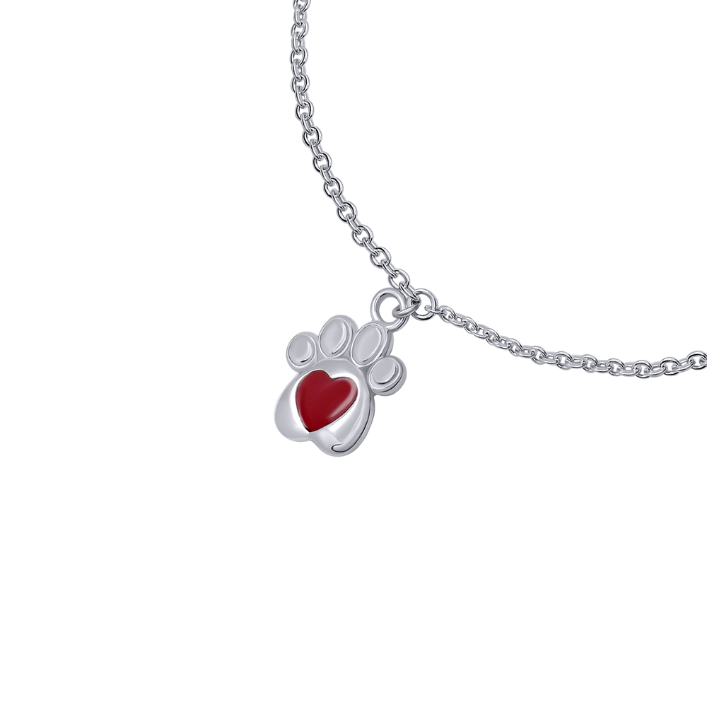 Детский браслет на цепочке Лапка с сердцем с красной эмалью и Swarovski Zirconia 4195596006070901, Красный, UmaUmi Signs