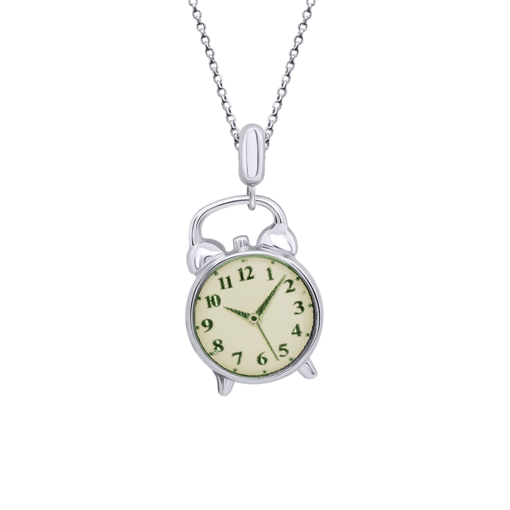 Серебряный кулон Часы с белой эмалью для девочки (12х17) Арт. 5572uuk-1