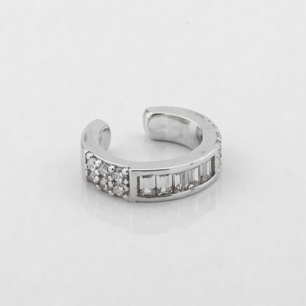 Серебряная каффа кольцо с крупными белыми фианитами прямоугольными c121795, Белый