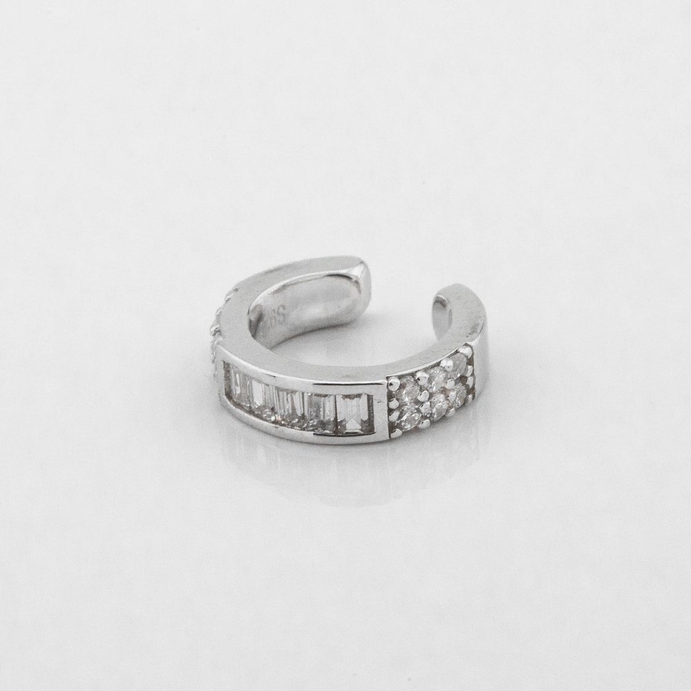 Серебряная каффа кольцо с крупными белыми фианитами прямоугольными c121795, Белый