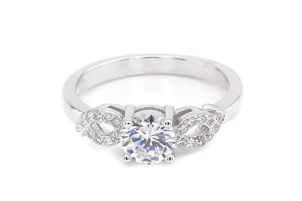 Классическое серебряное кольцо с фианитами СК11160, 18 размер, 18, Белый