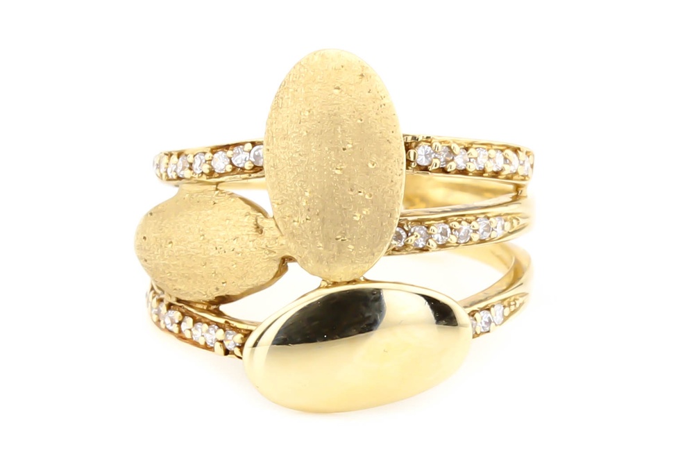 Золотое кольцо желтое Овалы с белыми фианитами КК11398, 17 размер, 17, Белый