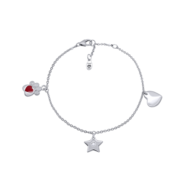 Детский браслет на цепочке Лапка с сердцем с красной эмалью и Swarovski Zirconia 4195596006070901, Красный, UmaUmi Signs