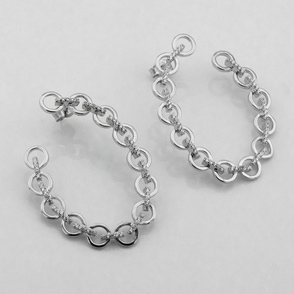 Срібні сережки Кільце незамкнуте з білими фіанітами c121686, Білий