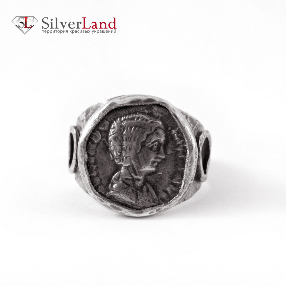 Серебряное кольцо перстень с чернением "EJ Domna" в виде римской императрицы Септимия Севера Арт. 1076/EJ размер 17