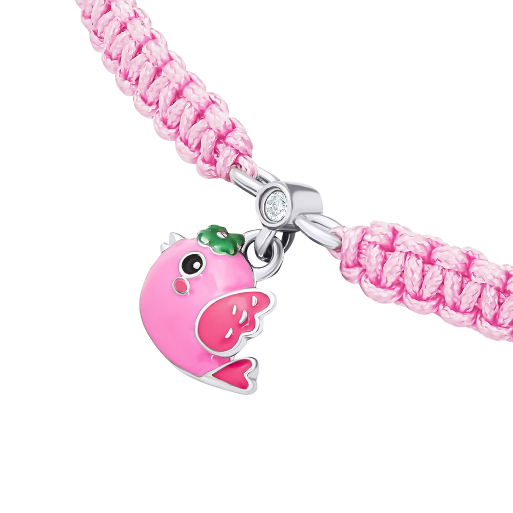 Дитячий браслет плетений Пташечка із рожевою та зеленою емаллю рожевий 4195823026110411, Рожевий, Рожевий, UmaUmi Fly