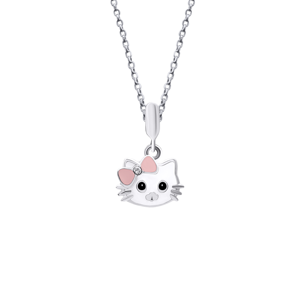 Срібний кулон Кіті-котик рожевий з емаллю дитячий 3195707006110501, Без ланцюжка, Рожевий, UmaUmi Pets