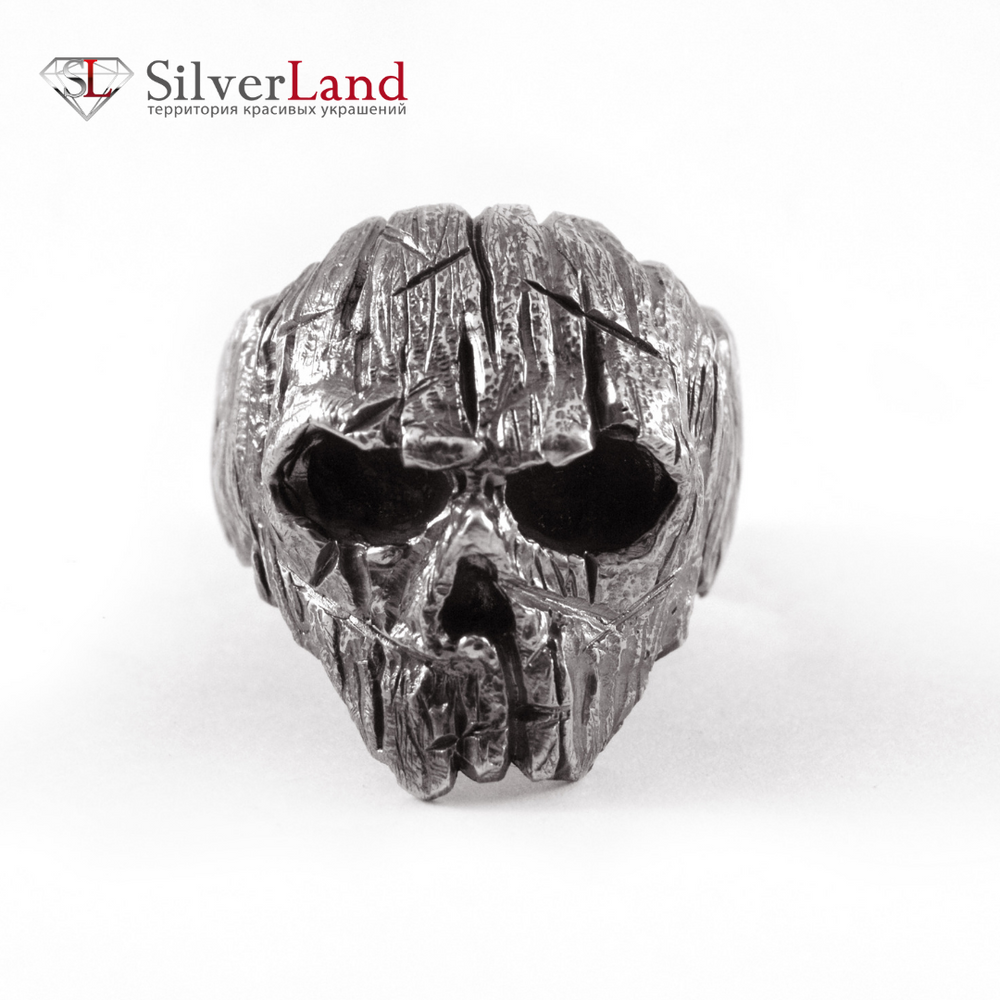 Кільце перстень зі срібла у формі дерев'яного черепа "EJ Wooden" Арт. 1077/EJ