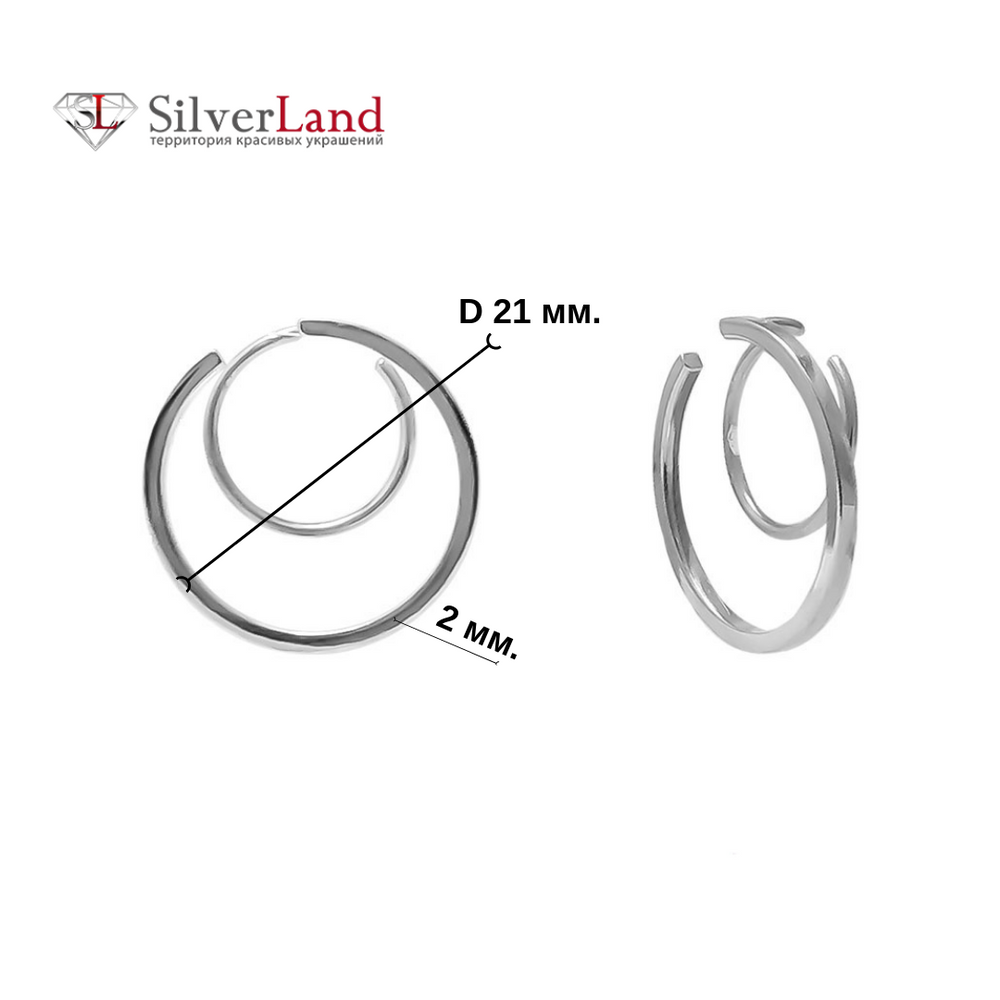 Срібні сережки-закрутки "Два кільця" геометрія родовані Арт. ms212