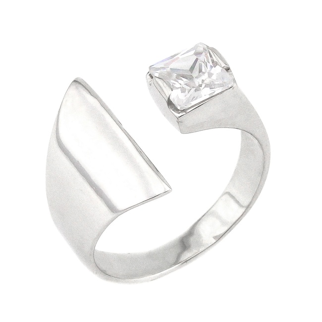 Серебряное кольцо ассиметричное незамкнутое с фианитом 11246-4cz, 15,5 размер