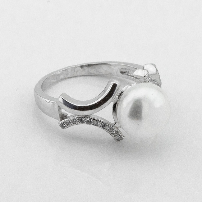 Срібний перстень Кружечок з перлами та фіанітами K111717, 15,5 розмір