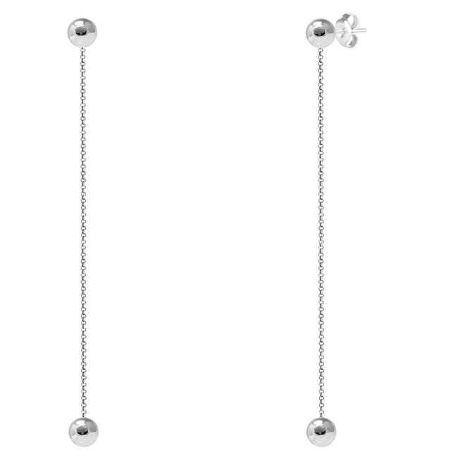 Длинные серебряные серьги-подвески цепочки с шариками "Цепь шар 6", ms336